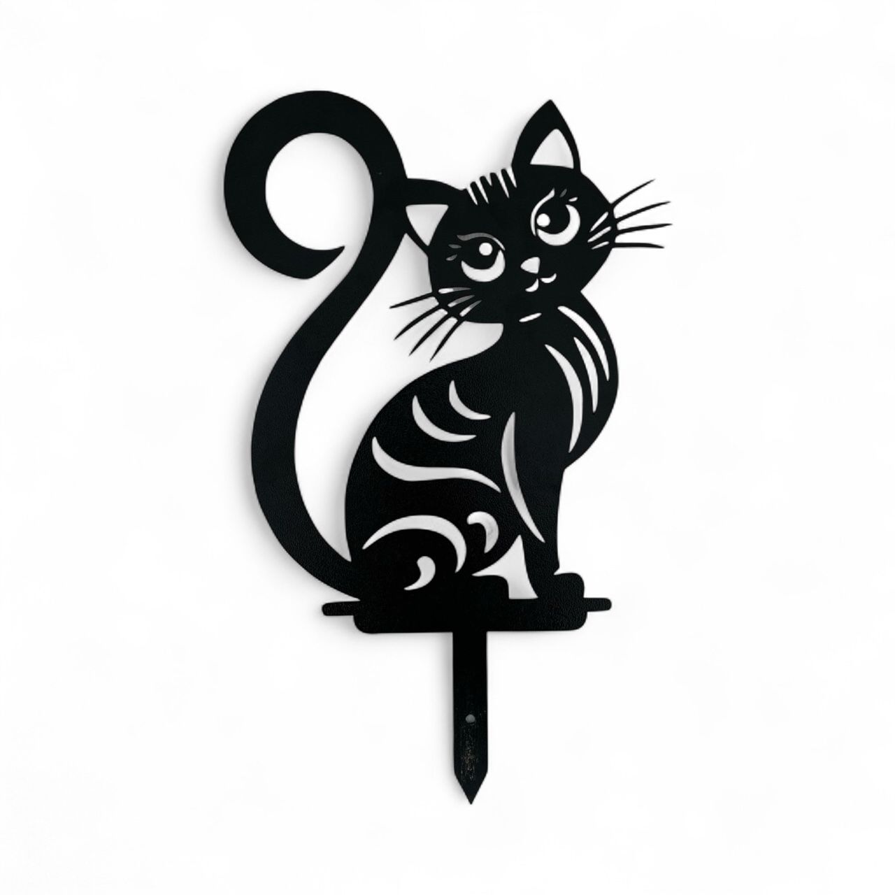 Zarif Oturan Kedi Metal Silueti - Teknik Çizim